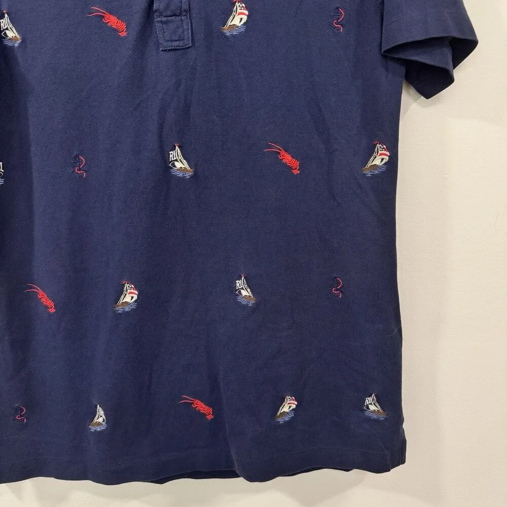 Polo Ralph Lauren Shirt Men M Navy Lobster All Over Print Coastal Nautical Sail